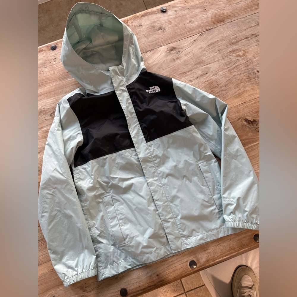North Face Rain coat LG 14/16 black/ice blue